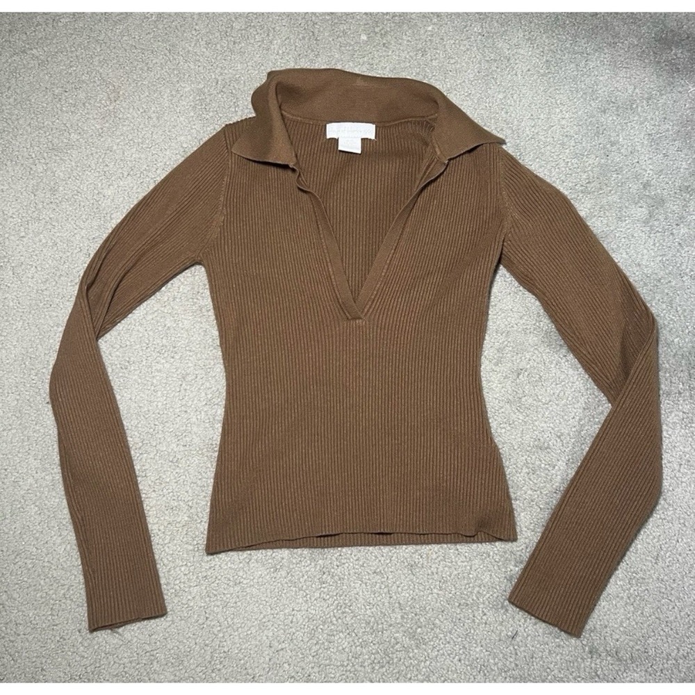 House of Harlow 1960 Ribbed‎ Knit Brown Sweater Size Medium V-Neck Long Sleeve